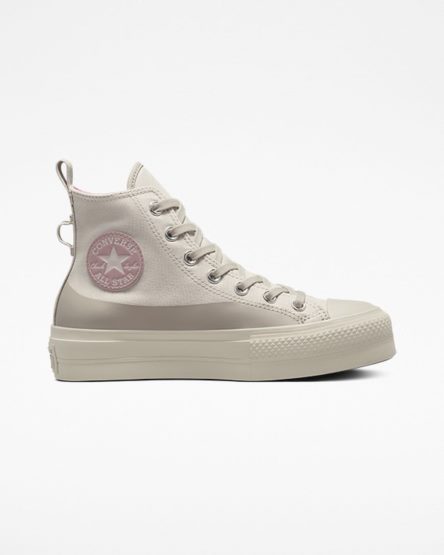 Sapatos Plataforma Converse Chuck Taylor All Star Lift Agua-Repellent Lona Cano Alto Feminino Bege Cinzentas | PT X075T13